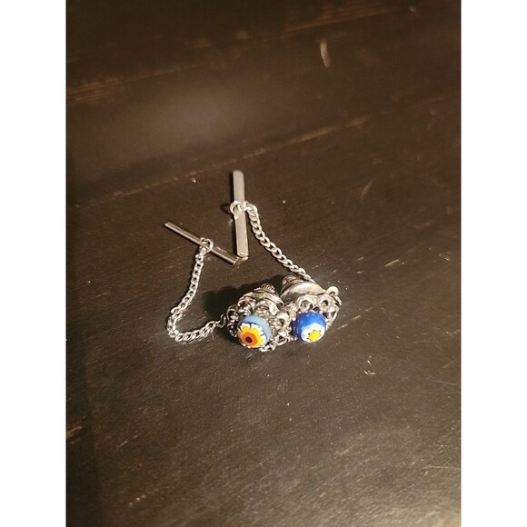 Other - Vintage Glass Bead (Flower) Silver Tie Tacks